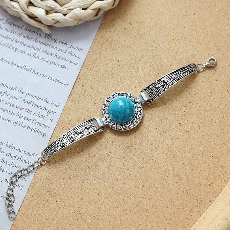 Kollektion ethnischer, tribaler Vintage-Boho-Armbänder mit Steinen - Blau - Runden - image 15