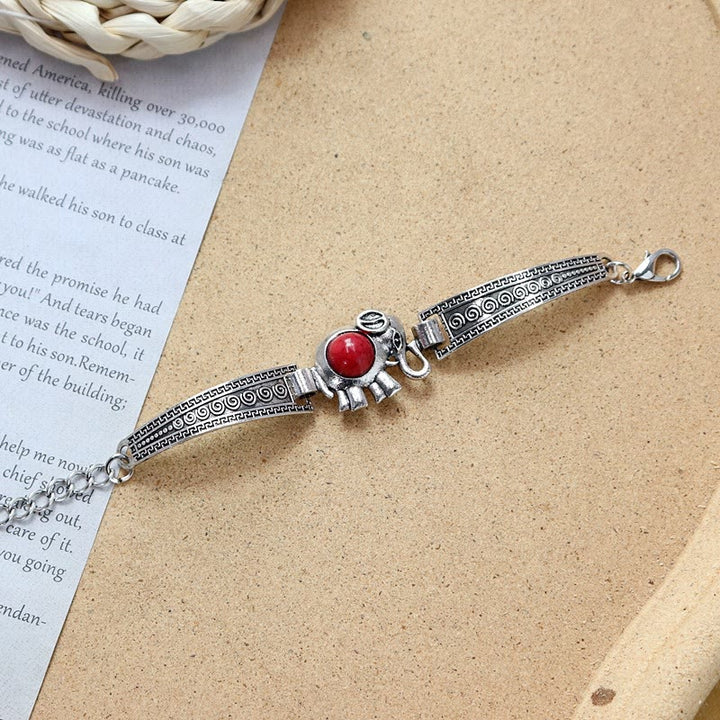 Kollektion ethnischer, tribaler Vintage-Boho-Armbänder mit Steinen - Rot - Elefant - image 9