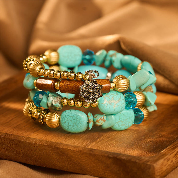 Vintage-Armband im böhmischen Stil mit mehrlagigen türkisfarbenen Achat-Kristallperlen - image 0