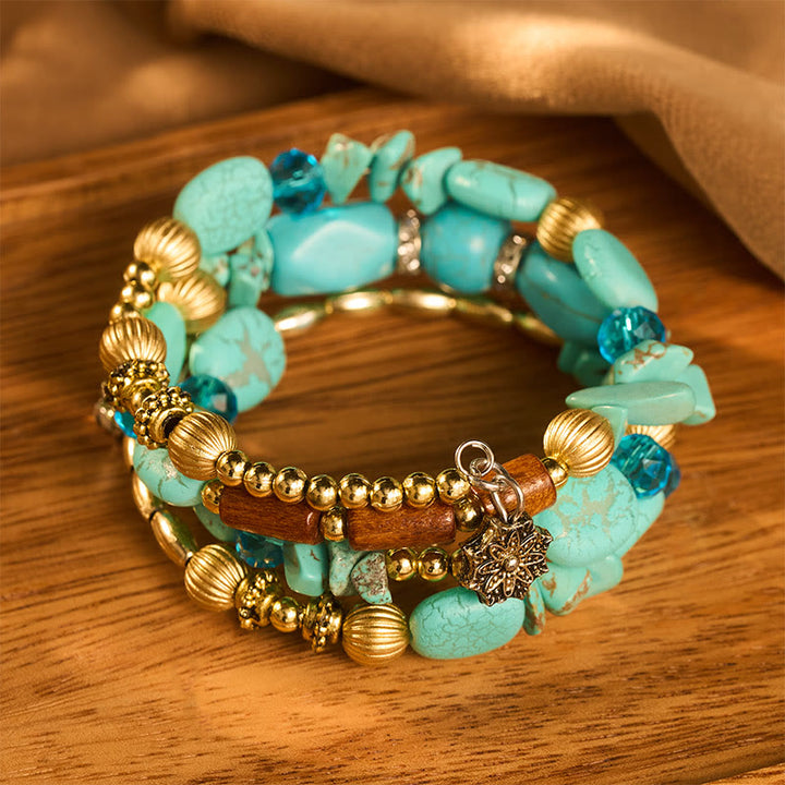 Vintage-Armband im böhmischen Stil mit mehrlagigen türkisfarbenen Achat-Kristallperlen - image 3