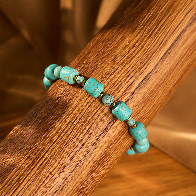 Vintage Boho Armband mit türkisfarbenen Fassperlen und goldfarbenem Knebelverschluss - image 3