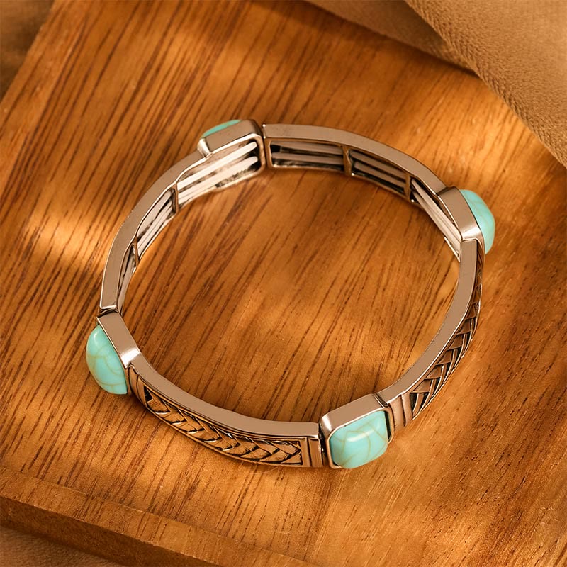 Vintage-Armreif im Tribal-Stil, quadratisch, türkis, silberfarben, geätzt - image 3