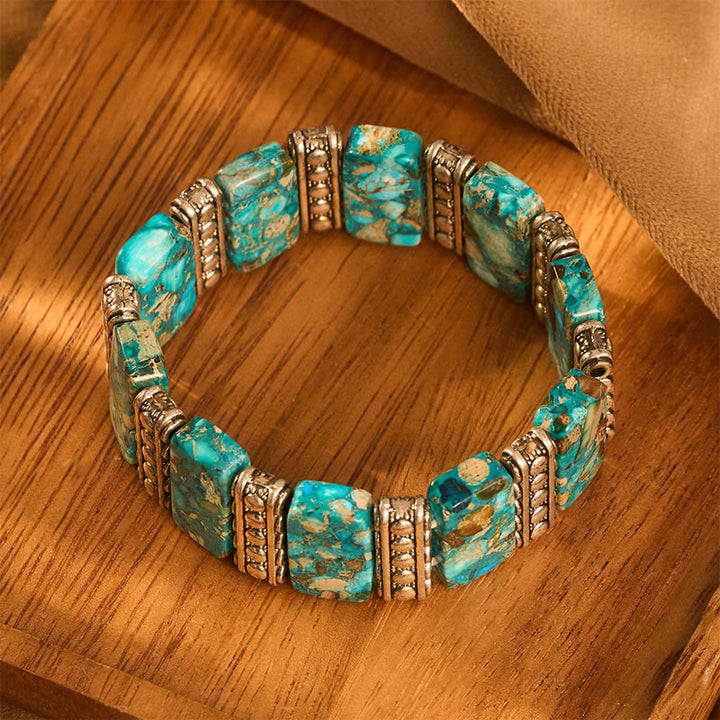 Vintage Boho Rechteckiges Kaiserstein-Armband in Silberoptik mit Stretch-Einsatz - image 1