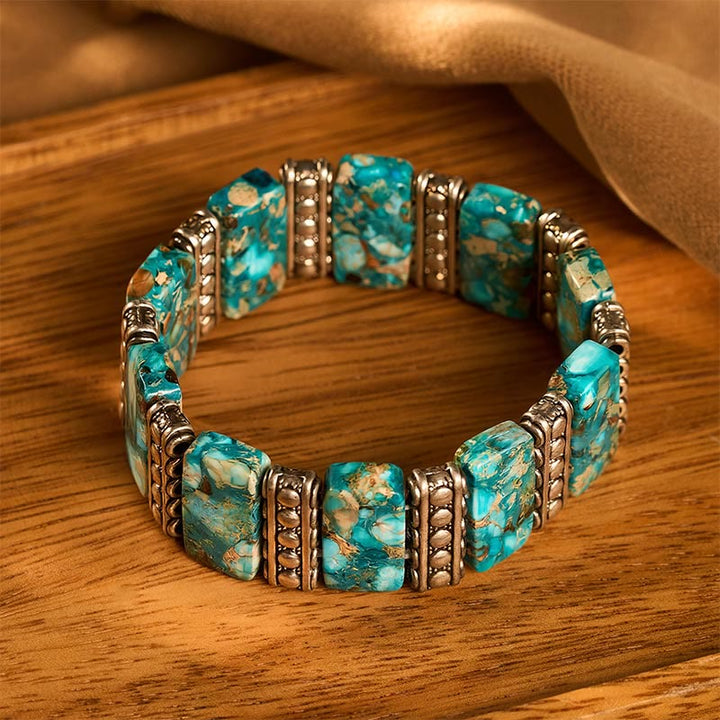 Vintage Boho Rechteckiges Kaiserstein-Armband in Silberoptik mit Stretch-Einsatz - image 2
