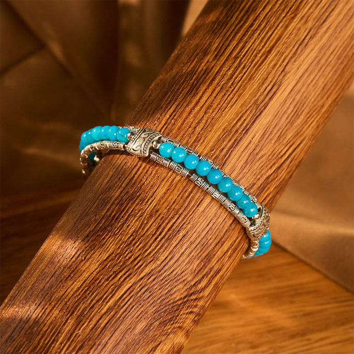 Vintage Boho Armreif mit rundem, mehrfarbigem Stein und silberfarbenem Federanhänger, verstellbar - image 4