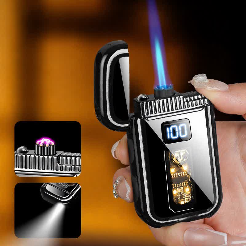 3-in-1 Plasma-Lichtbogen- und Jet-Brenner-Butanfeuerzeug mit LED-Taschenlampe - Schwarz - image 0