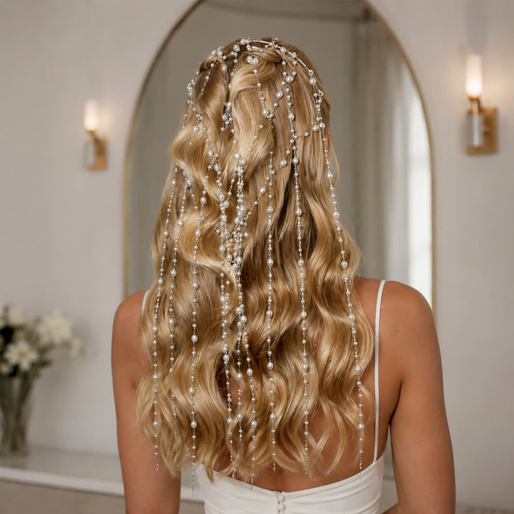 Haarketten mit Perlenschleier für Damen – ideal für Hochzeiten und Feste - Stil Nr. 1 - Silber - image 0