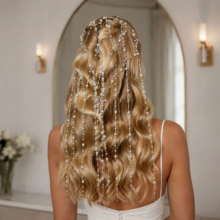 Haarketten mit Perlenschleier für Damen – ideal für Hochzeiten und Feste - Stil Nr. 1 - Silber - image 0