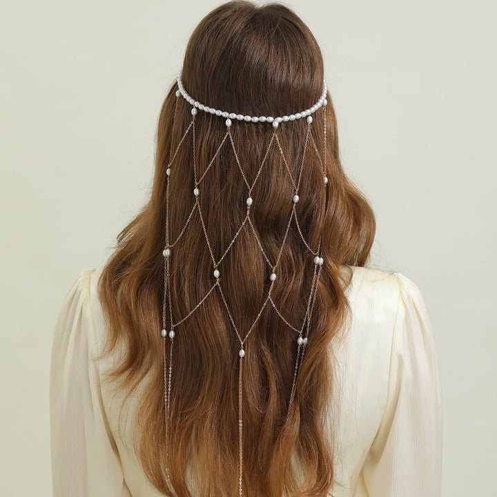 Haarketten mit Perlenschleier für Damen – ideal für Hochzeiten und Feste - Stil Nr. 3 - Gold - image 7