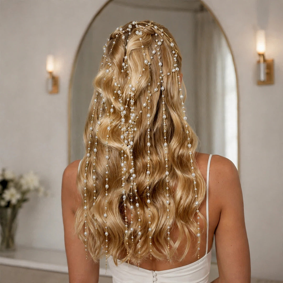 Haarketten mit Perlenschleier für Damen – ideal für Hochzeiten und Feste - Stil Nr. 1 - Gold - image 5