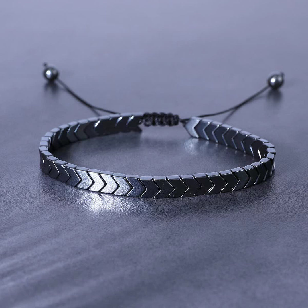 Verstellbares geflochtenes Armband aus schwarzem Hämatitperlen - Pfeil - image 0