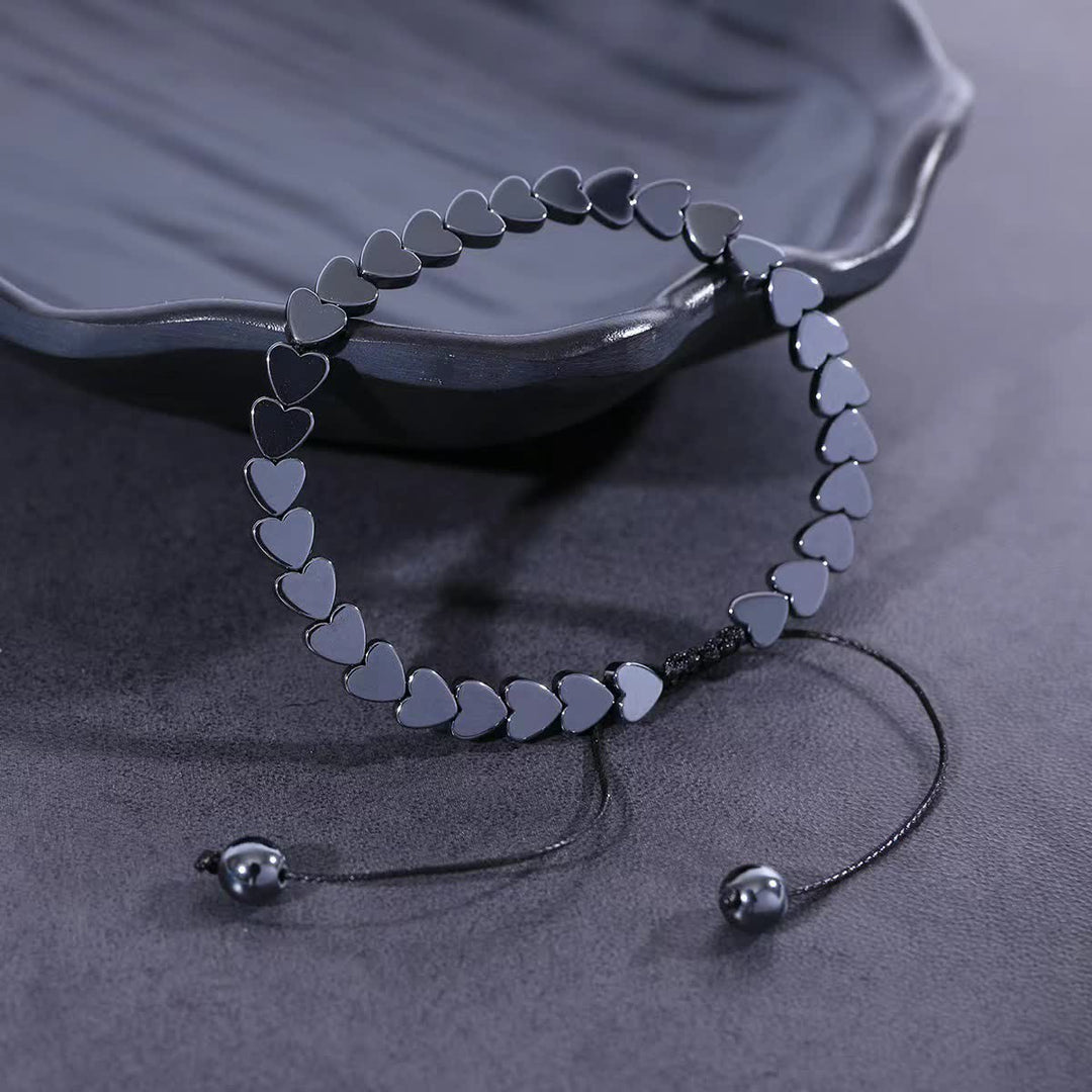 Verstellbares geflochtenes Armband aus schwarzem Hämatitperlen - image 2