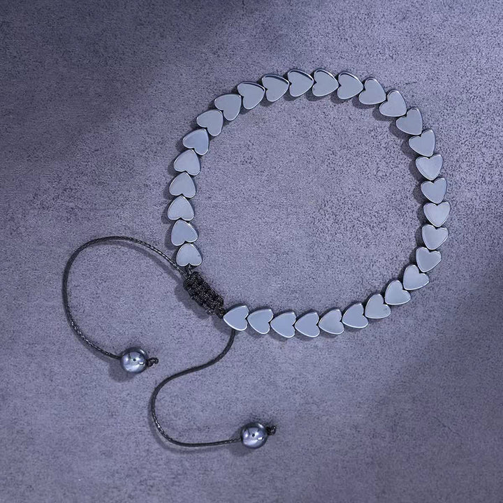 Verstellbares geflochtenes Armband aus schwarzem Hämatitperlen - Herz - image 3