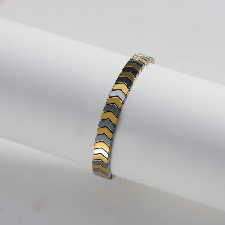 Verstellbares geflochtenes Armband aus schwarzem Hämatitperlen - Gelber und grauer Pfeil - image 7