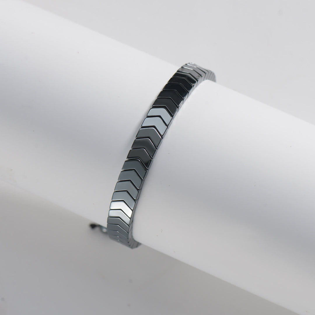 Verstellbares geflochtenes Armband aus schwarzem Hämatitperlen - Grauer Pfeil - image 8