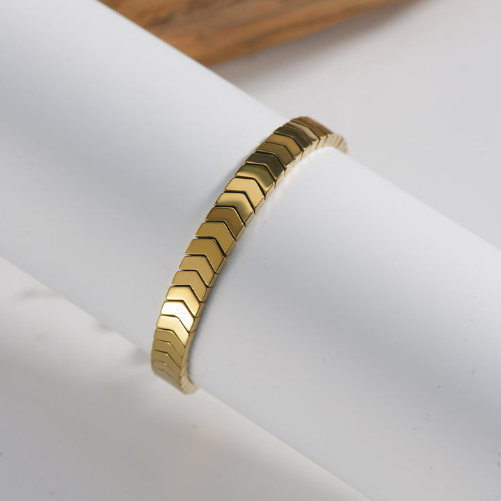 Verstellbares geflochtenes Armband aus schwarzem Hämatitperlen - Goldpfeil - image 9