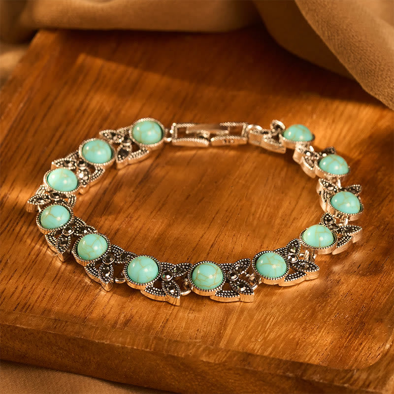 Boho Vintage Türkis-Rundstein-Chic-Armband - image 0