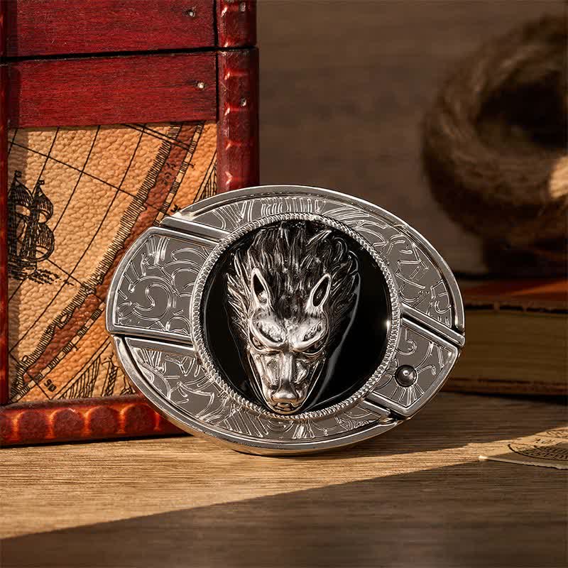 Western Lone Wolf DIY Verstecktes Klappmesser Schnalle Ledergürtel - Wolf - Ohne Gürtel - Nicht im Lieferumfang enthalten: Gürtel - image 0