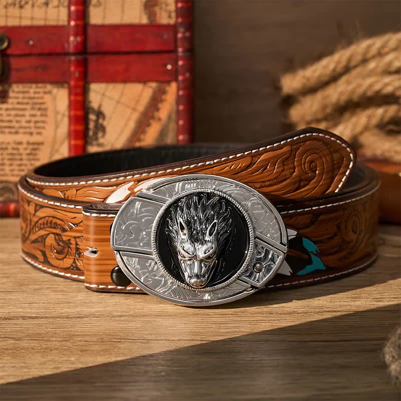 Western Lone Wolf DIY Verstecktes Klappmesser Schnalle Ledergürtel - Wolf - Brauner Federgürtel - 40 - image 7