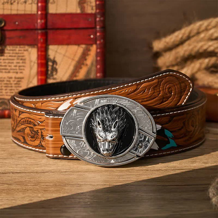 Western Lone Wolf DIY Verstecktes Klappmesser Schnalle Ledergürtel - Wolf - Brauner Federgürtel - 40 - image 7