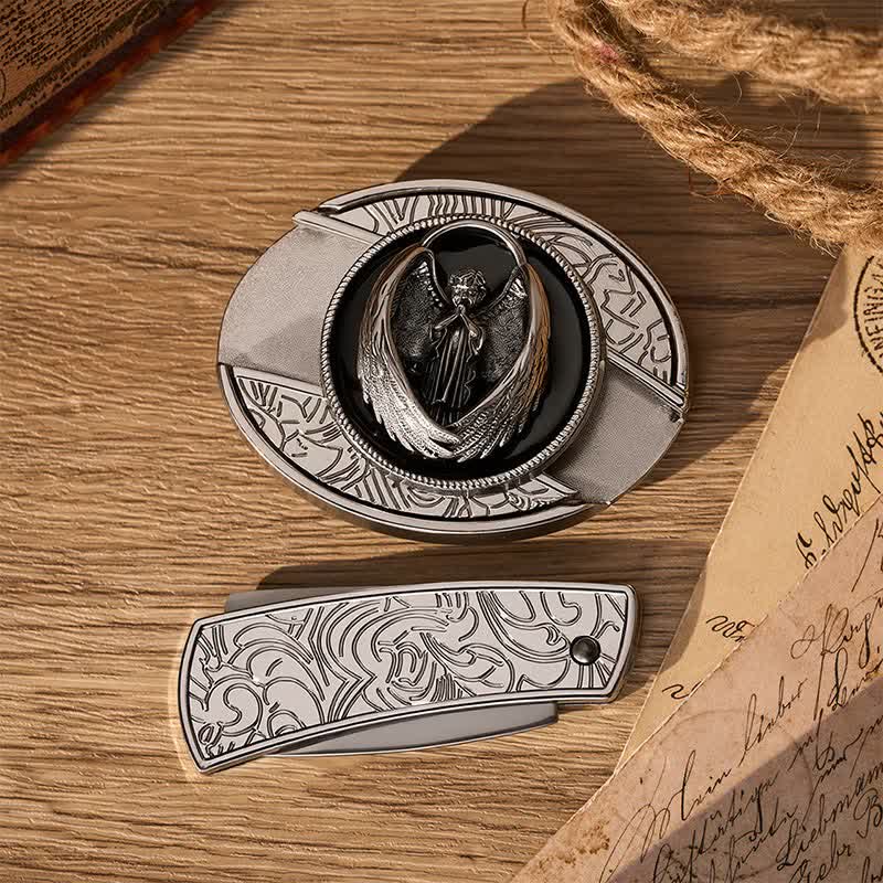 Gothic betender Schutzengel DIY Verstecktes Klappmesser Schnalle Ledergürtel - image 10