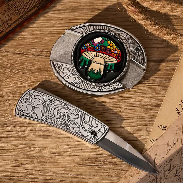 Bunter Hippie-Pilz-DIY-Ledergürtel mit versteckter Klappmesserschnalle - image 1