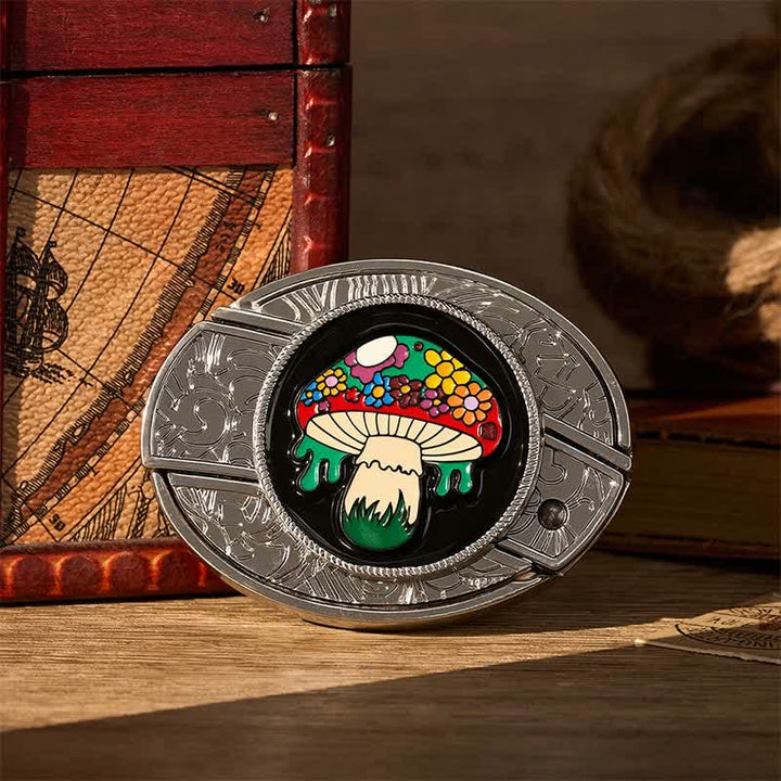Bunter Hippie-Pilz-DIY-Ledergürtel mit versteckter Klappmesserschnalle - Farbiger Pilz - Ohne Gürtel - Nicht im Lieferumfang enthalten: Gürtel - image 0