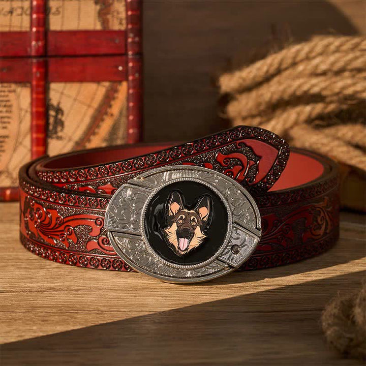 Deutscher Schäferhund DIY Verstecktes Klappmesser Schnalle Ledergürtel - Deutscher Schäferhund - Brauner geschnitzter Gürtel - 42 - image 6