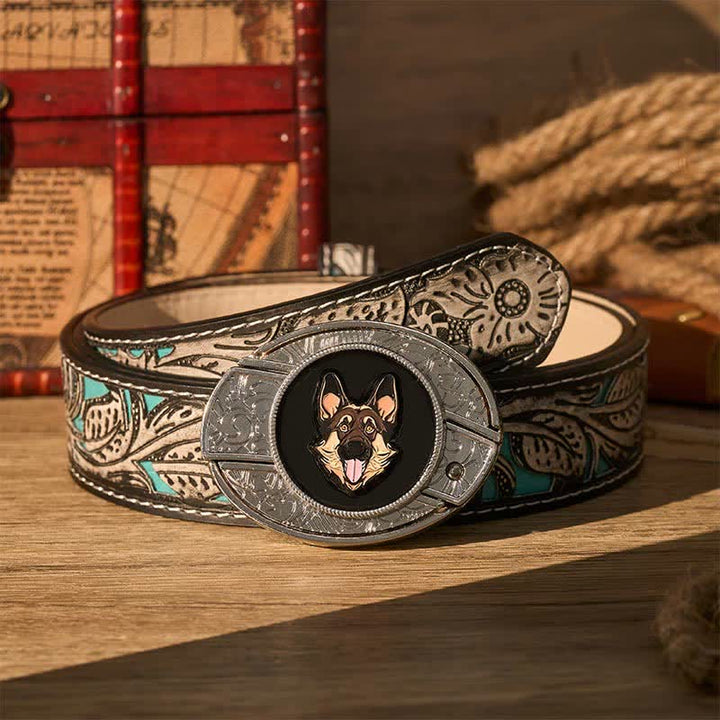 Deutscher Schäferhund DIY Verstecktes Klappmesser Schnalle Ledergürtel - Deutscher Schäferhund - Grauer Gürtel mit Blumenmuster - 42 - image 8