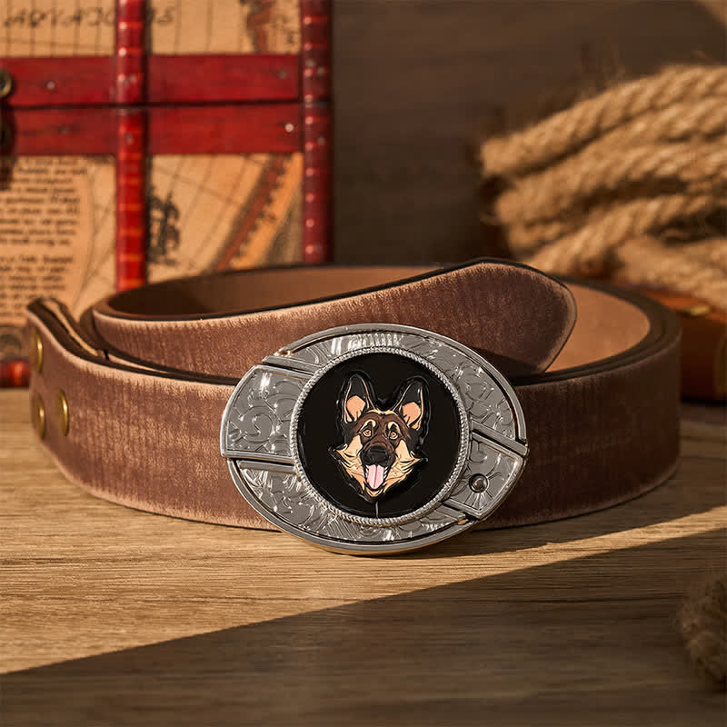 Deutscher Schäferhund DIY Verstecktes Klappmesser Schnalle Ledergürtel - Deutscher Schäferhund - Brauner, abgenutzter Gürtel - 42 - image 5