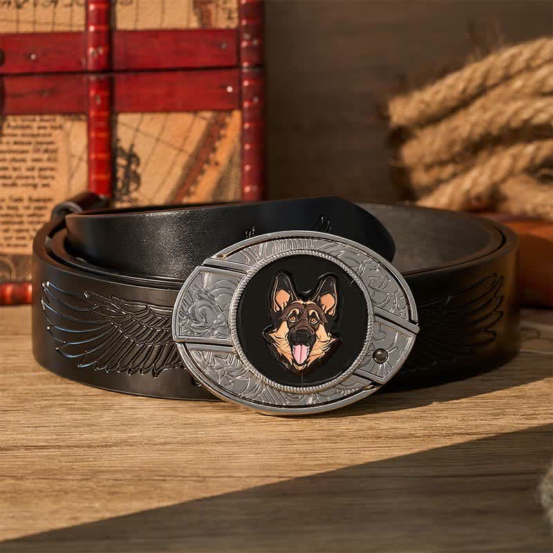 Deutscher Schäferhund DIY Verstecktes Klappmesser Schnalle Ledergürtel - Deutscher Schäferhund - Schwarzer Gürtel mit Adlerprägung - 42 - image 2