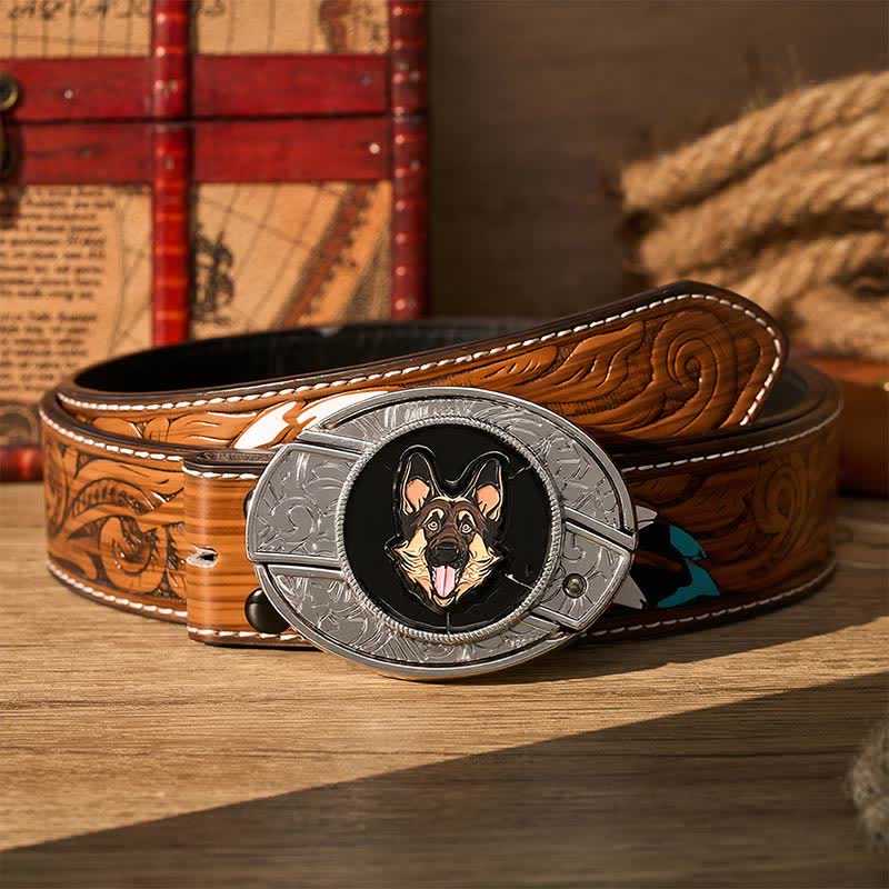 Deutscher Schäferhund DIY Verstecktes Klappmesser Schnalle Ledergürtel - Deutscher Schäferhund - Brauner Federgürtel - 40 - image 7