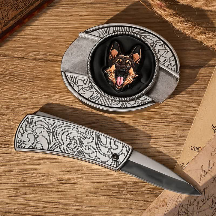 Deutscher Schäferhund DIY Verstecktes Klappmesser Schnalle Ledergürtel - image 1