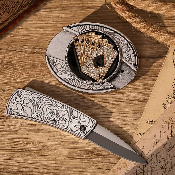 Cowboy Shiny Royal Flush DIY Verstecktes Klappmesser Schnalle Ledergürtel - image 1