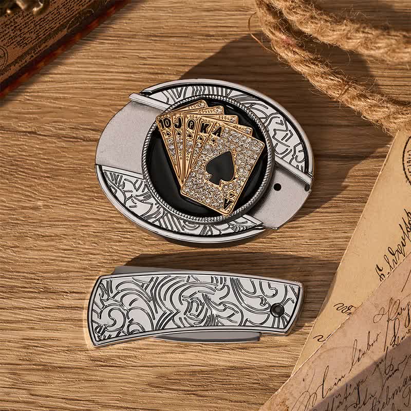 Cowboy Shiny Royal Flush DIY Verstecktes Klappmesser Schnalle Ledergürtel - image 9