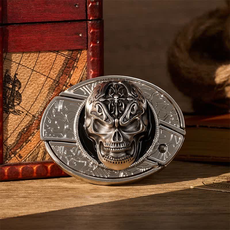 gotisch-barocker Totenkopf DIY Verstecktes Klappmesser Schnalle Ledergürtel - Barockschädel - Ohne Gürtel - Nicht im Lieferumfang enthalten: Gürtel - image 0