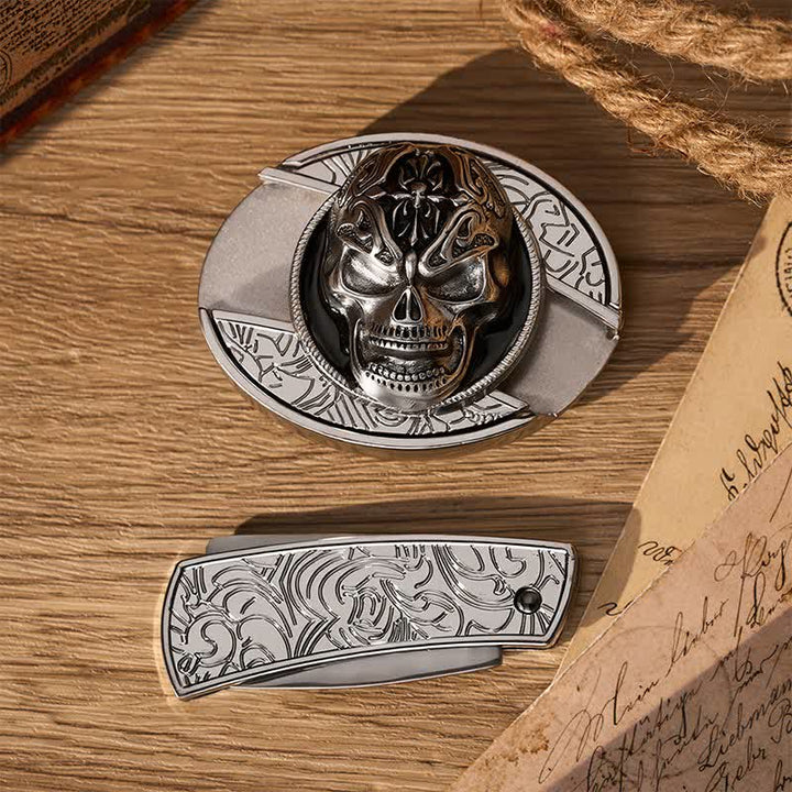 gotisch-barocker Totenkopf DIY Verstecktes Klappmesser Schnalle Ledergürtel - image 9