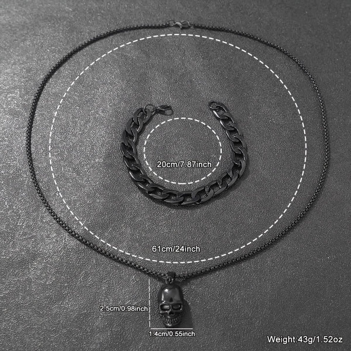 2-teiliges Set aus schwarzer Totenkopf-Halskette und kubanischem Armband für Herren - image 4