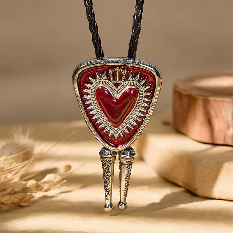 Vintage Bolo-Krawatte in Schildform mit Herz-Jesu-Krone - image 3