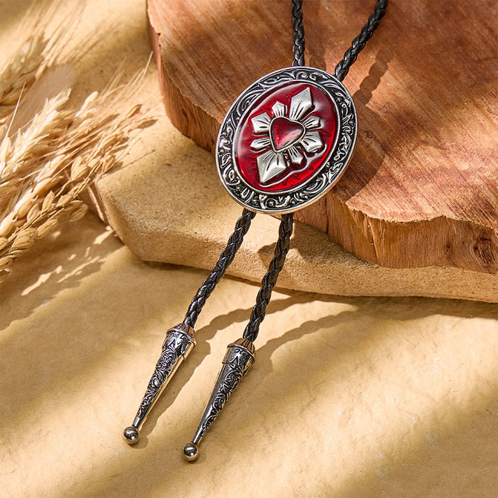 Gothic Western Red Heart Black Enamel Bolo Krawatte - Rot - image 2
