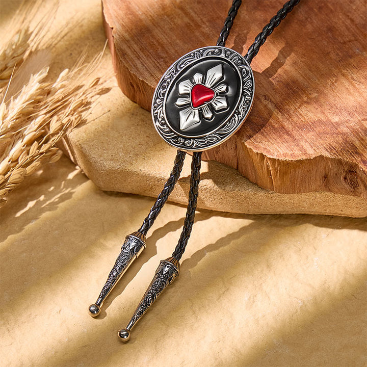Gothic Western Red Heart Black Enamel Bolo Krawatte - Schwarz - image 0