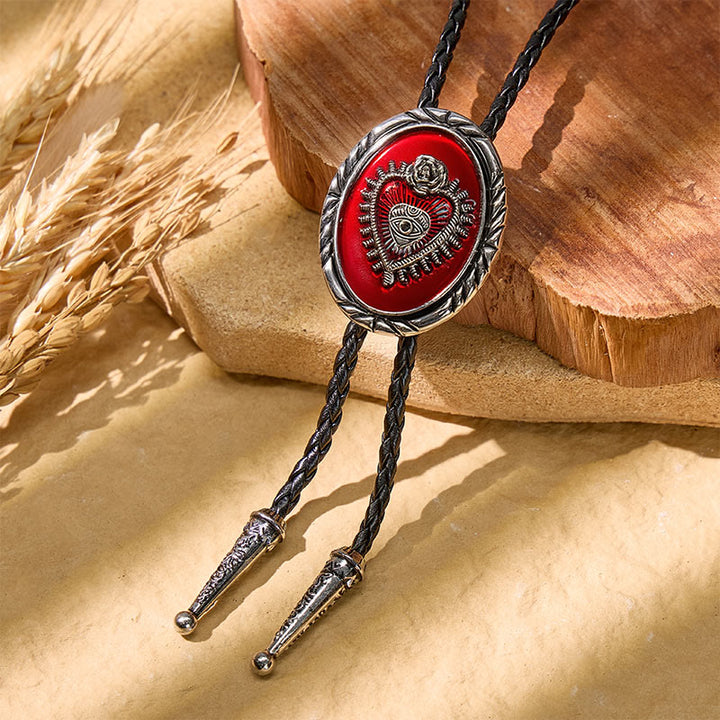 Western Vintage Bolo-Krawatte mit rotem Herz-Relief - Rot - image 0