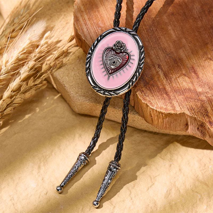 Western Vintage Bolo-Krawatte mit rotem Herz-Relief - Rosa - image 2