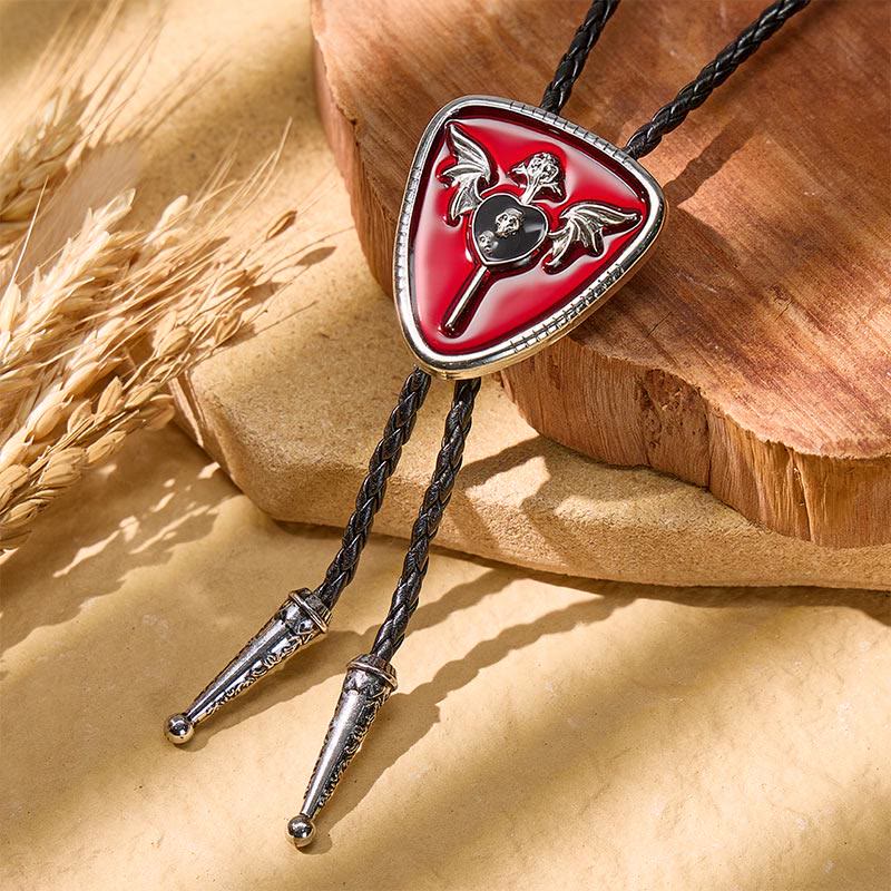 Gothic Western Winged Skull Red Enamel Bolo Tie - Rot - image 0