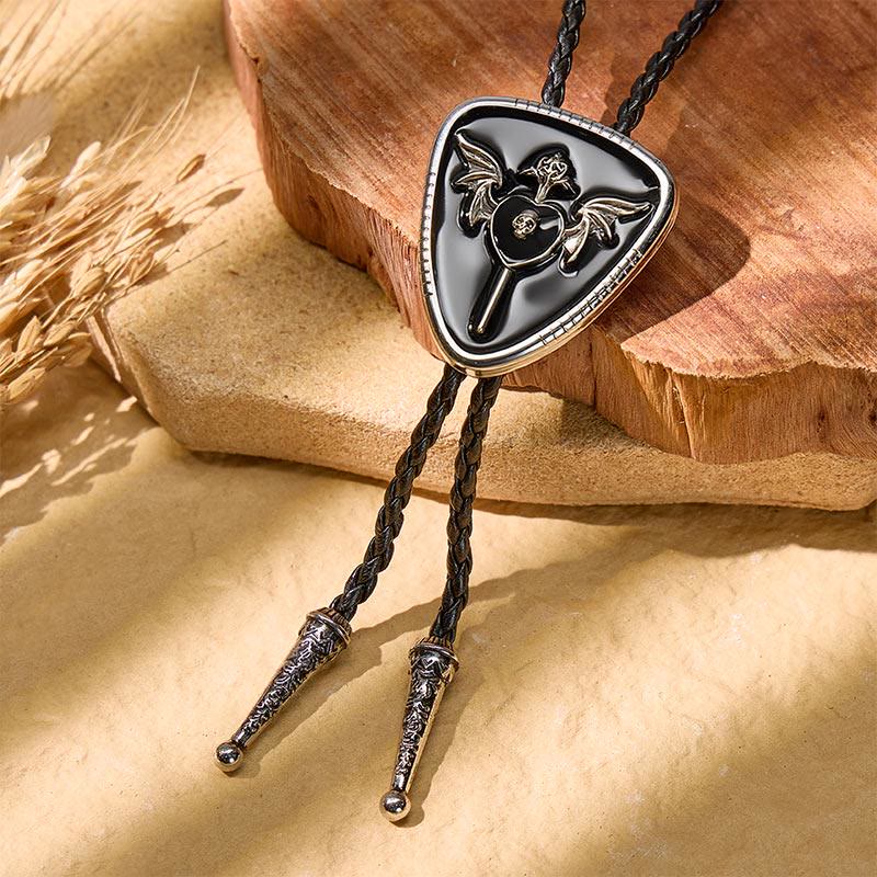 Gothic Western Winged Skull Red Enamel Bolo Tie - Schwarz - image 2