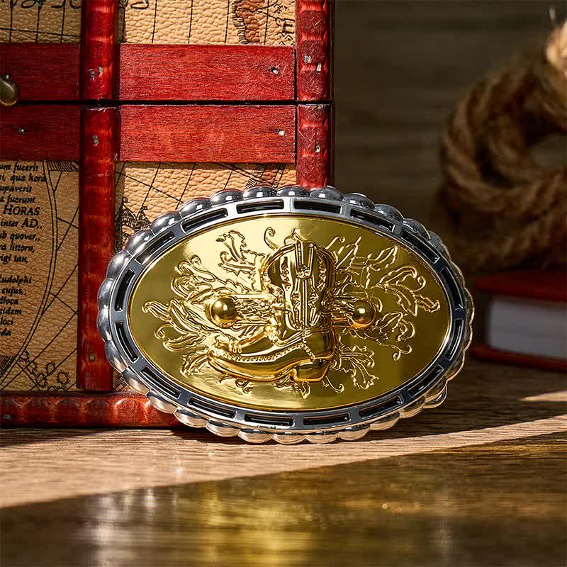 Vergoldeter Ledergürtel mit Cowboy-Westernstiefel- und Sporenschnalle zum Selbermachen - Gold - Ohne Gürtel - Nicht im Lieferumfang enthalten: Gürtel - image 0