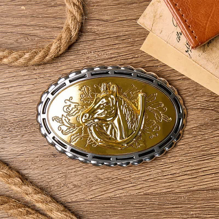 Glücksbringer-Hufeisen- und Pferdekopf-Ledergürtel mit goldener Schnalle zum Selbermachen - image 1