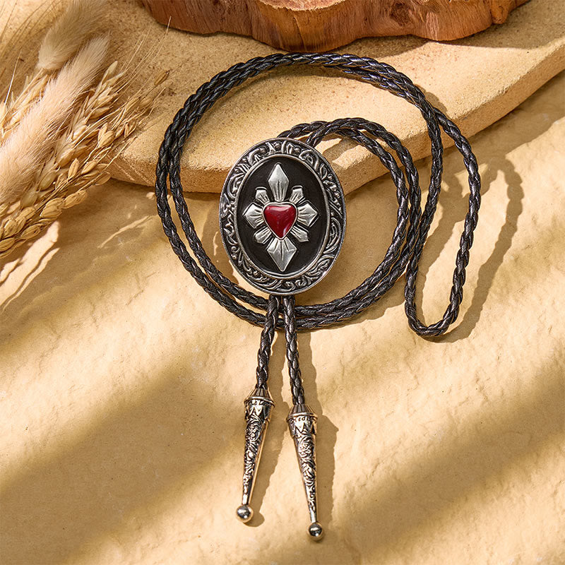 Gothic Western Red Heart Black Enamel Bolo Krawatte - image 4