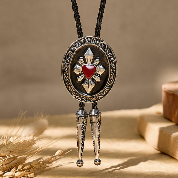 Gothic Western Red Heart Black Enamel Bolo Krawatte - image 6