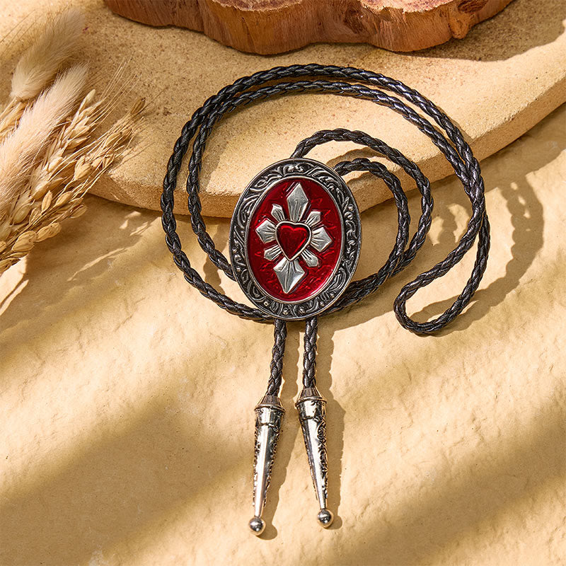 Gothic Western Red Heart Black Enamel Bolo Krawatte - image 8